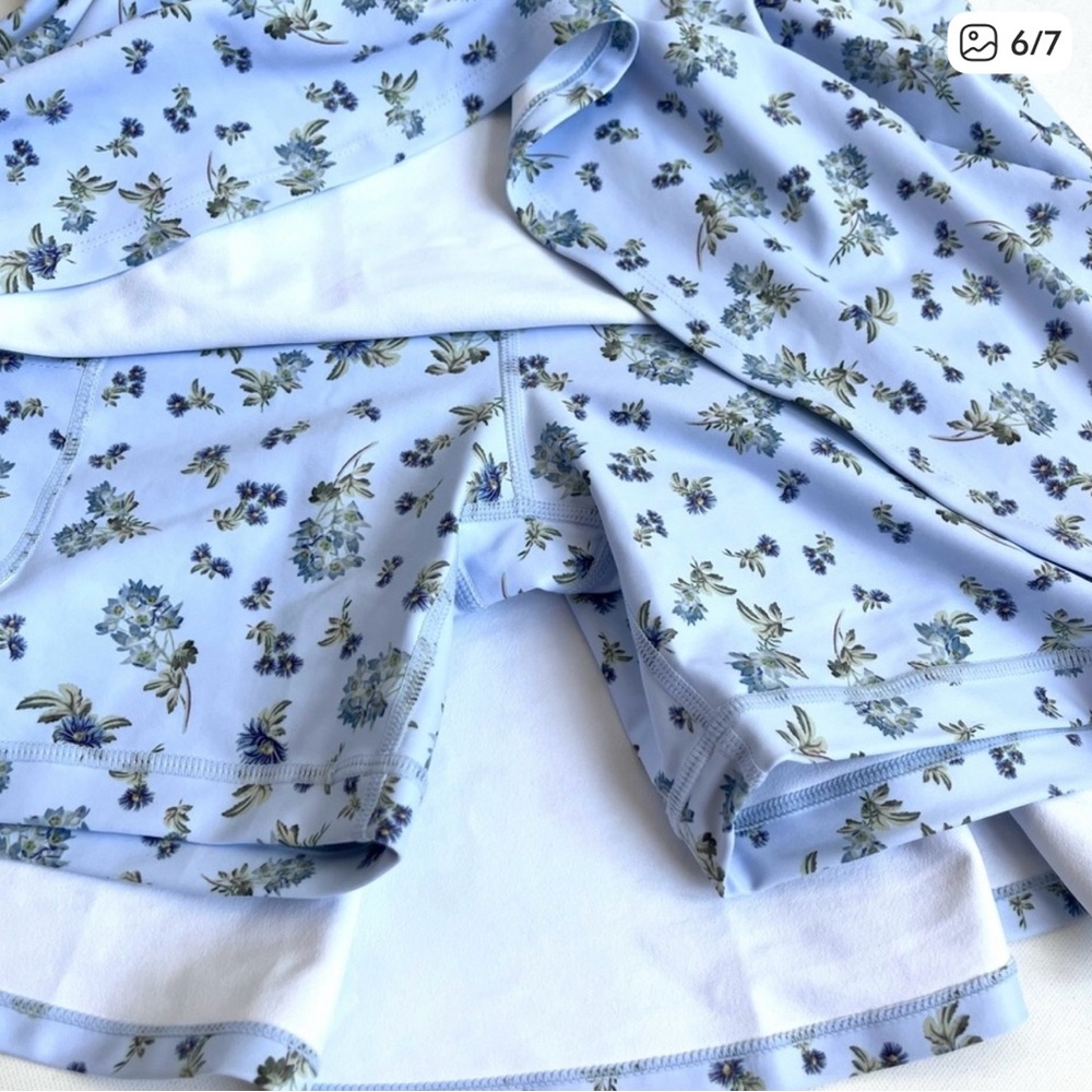 Sage Collective Light Blue Floral Racerback Fit Flare Active Dress M pickleball - Picture 6 of 6